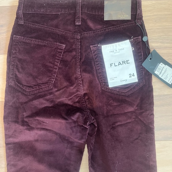 NWT rag & bone Burgundy High Waist Corduroy Flare Pants size 24 - Picture 4 of 8